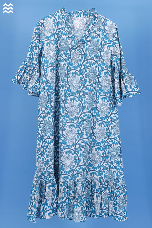Cotton Crepe Fitzgerald Dress In Floral Block Print
