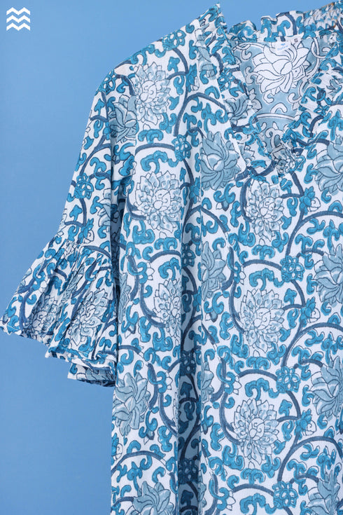 Cotton Crepe Fitzgerald Dress In Floral Block Print
