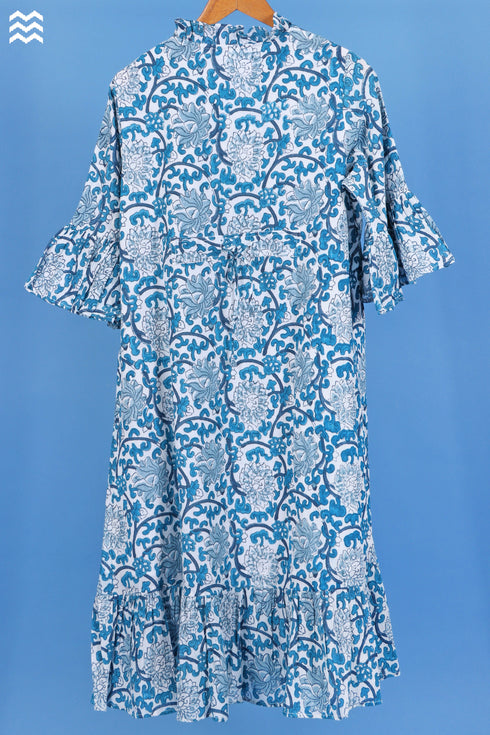 Cotton Crepe Fitzgerald Dress In Floral Block Print