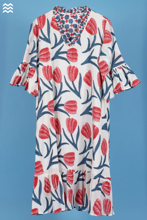 Cotton Crepe Fitzgerald Dress In Floral Block Print
