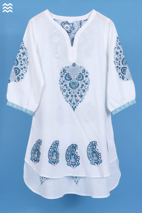 Slub Cotton Glory Top In Graphic Block Print