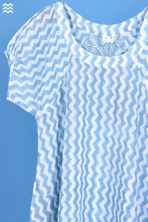 Mulmul Cotton Jelly Top In Zigzag Block Print