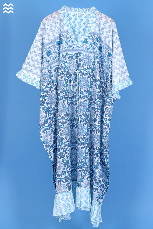 Mulmul Cotton Lounge Caftan In Assorted Block Print