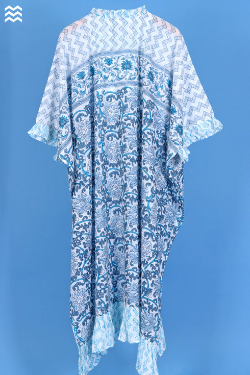 Mulmul Cotton Lounge Caftan In Assorted Block Print