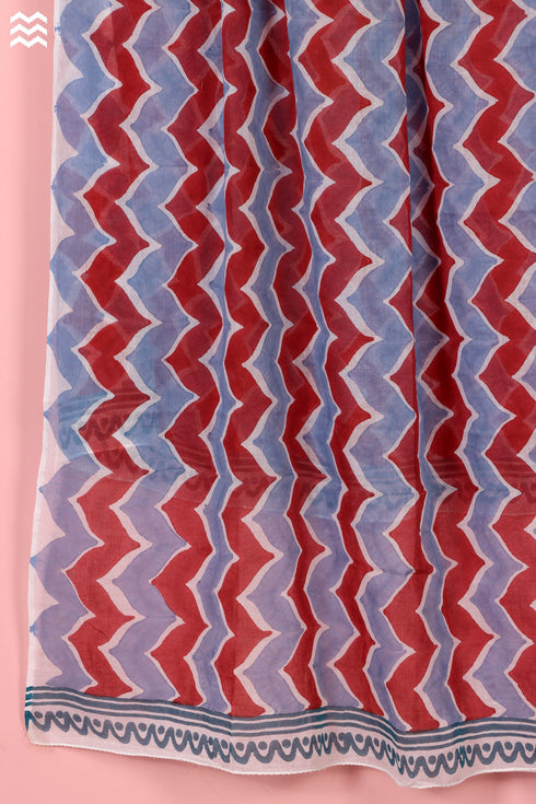Mulmul Cotton Wrap In Zigzag Block Print