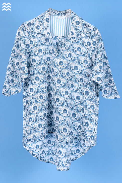 Crepe Cotton Mullei Shirt In Graphic Block Print