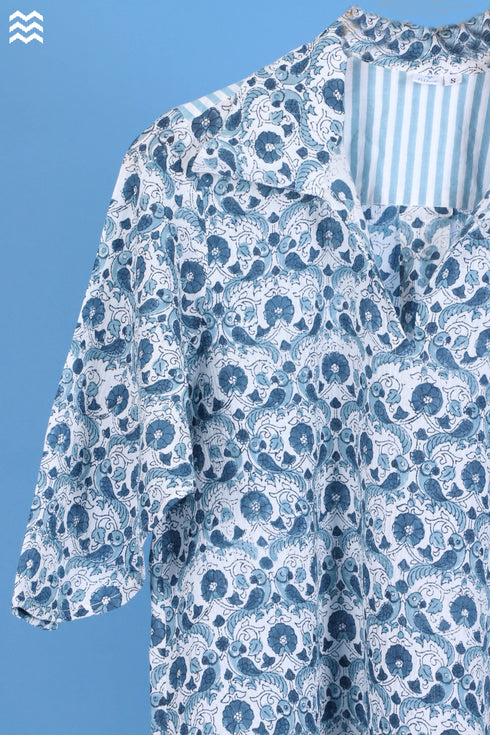 Crepe Cotton Mullei Shirt In Graphic Block Print