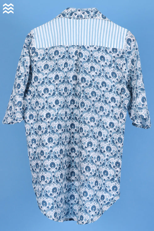 Crepe Cotton Mullei Shirt In Graphic Block Print