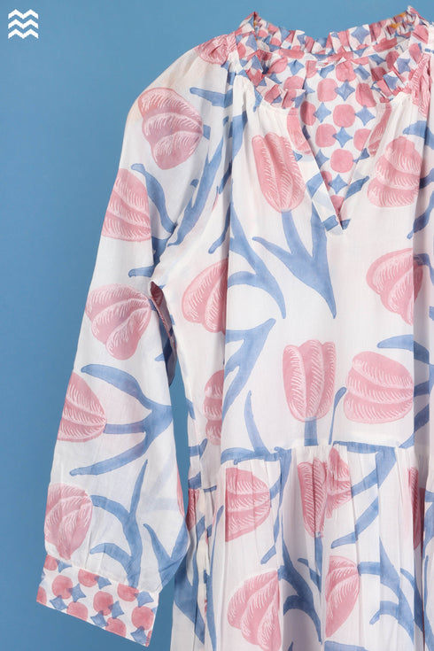 Mulmul Cotton Timmie Dress In Floral Block Print