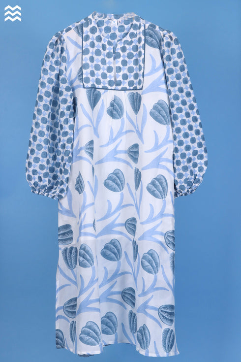 Cotton Silk Joplin Dress in Floral Block Print