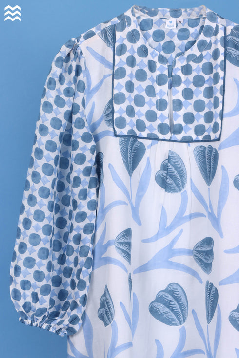 Cotton Silk Joplin Dress in Floral Block Print