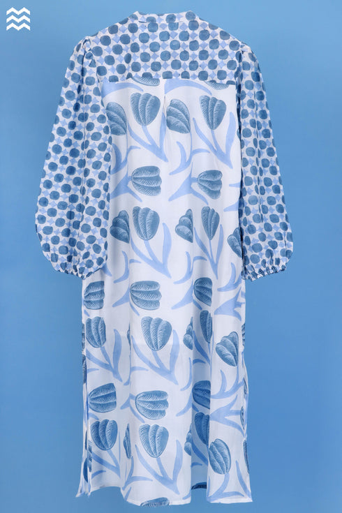 Cotton Silk Joplin Dress in Floral Block Print