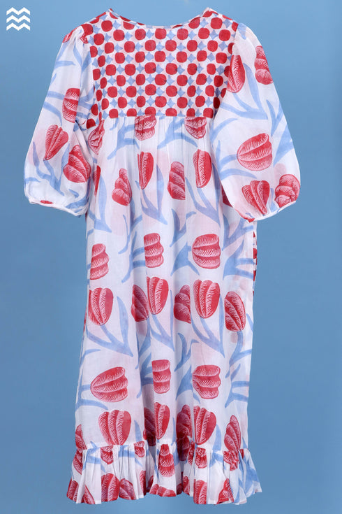 Mulmul Cotton Prairie In Blue Floral Block Print