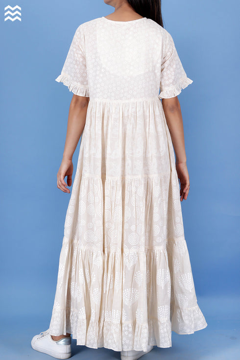 Mulmul Cotton FrouFrou Dress In Assorted Block Print