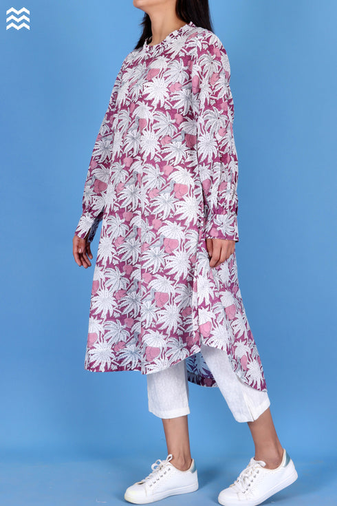 Cotton Silk Lizard Top In Floral Block Print