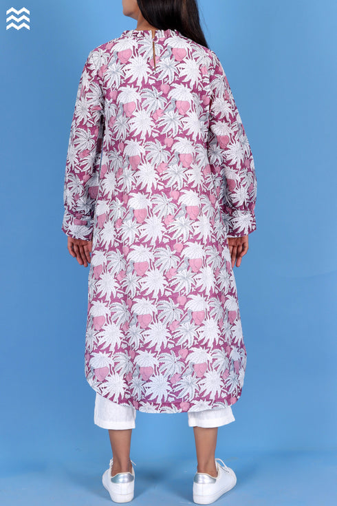 Cotton Silk Lizard Top In Floral Block Print