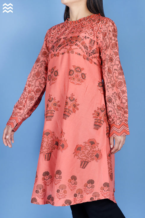Cotton Silk Lizard Top In Asssorted Block Print