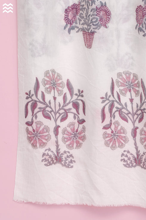 Wool Stole In Floral Block Print