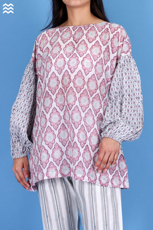 Cotton Silk Stanley Top In Block Print