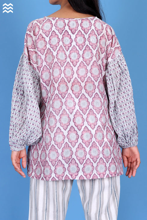 Cotton Silk Stanley Top In Block Print