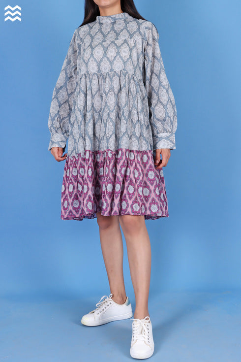 Mulmul Cotton Runway Dress In Graphic Block Print