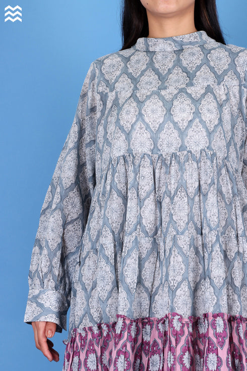 Mulmul Cotton Runway Dress In Graphic Block Print