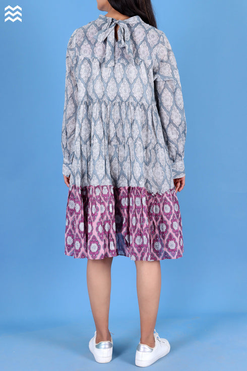 Mulmul Cotton Runway Dress In Graphic Block Print