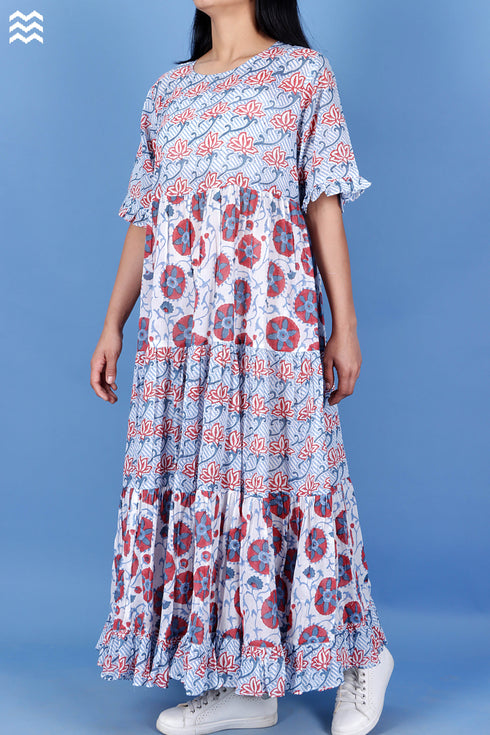 Mulmul Cotton Frou Frou Dress In Assorted Block Print