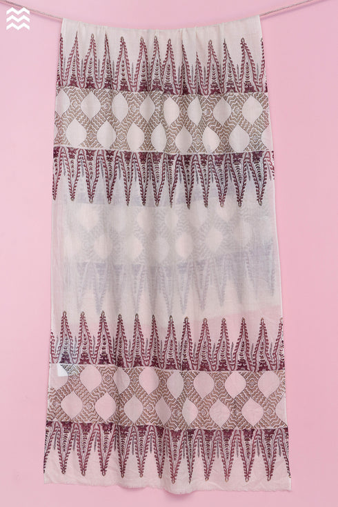 Wool Stole In Graphic Block Print