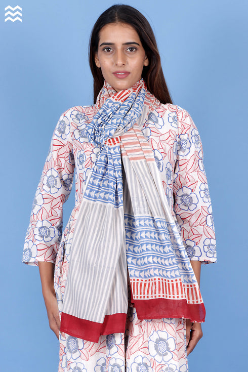 Mulmul Cotton Wrap In Assorted Block Print