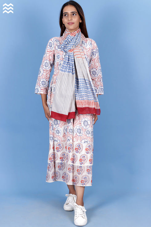 Mulmul Cotton Wrap In Assorted Block Print