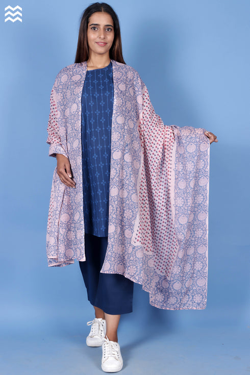 Mulmul Cotton Wrap In Floral Block Print