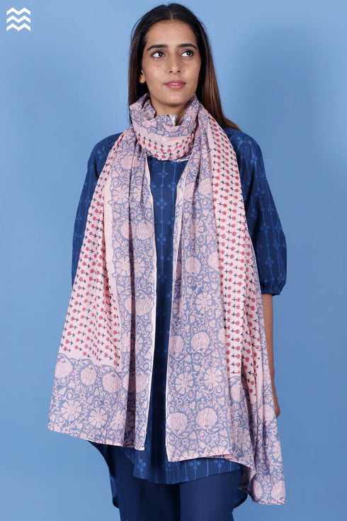 Mulmul Cotton Wrap In Floral Block Print