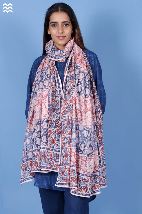 Mulmul Cotton Wrap In Assorted Block Print