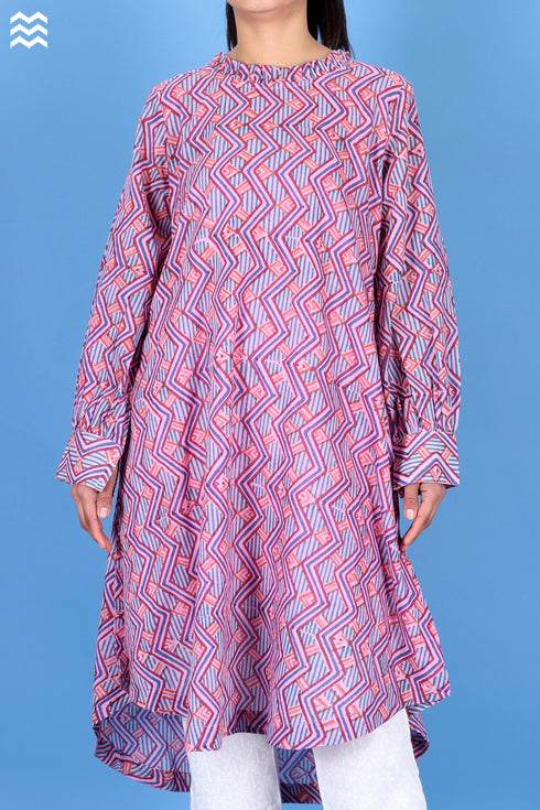 Mulmul Cotton Lizard Top In Graphic Block Print