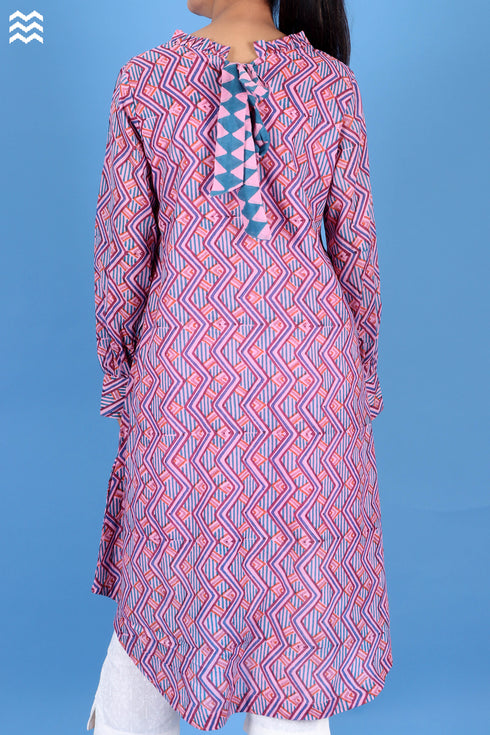 Mulmul Cotton Lizard Top In Graphic Block Print