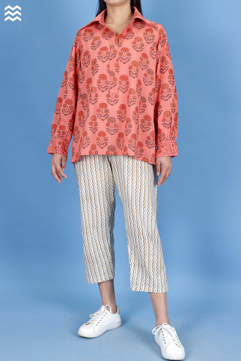 Slub Cotton Zoom Shirt In Floral Block Print