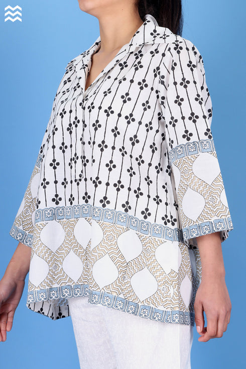 Slub Cotton Zoom Shirt In Graphic Block Print