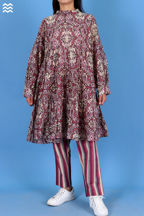 Cotton Silk Runway Dress In Graphic Print