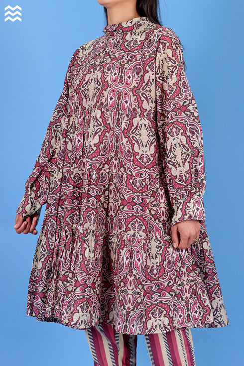 Cotton Silk Runway Dress In Graphic Print