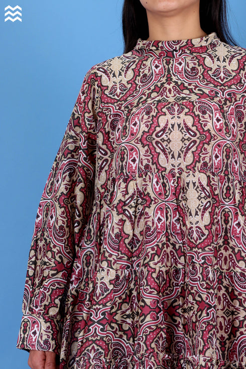 Cotton Silk Runway Dress In Graphic Print