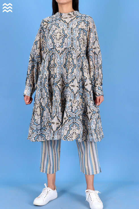 Cotton Silk Runway Dress In Graphic Print