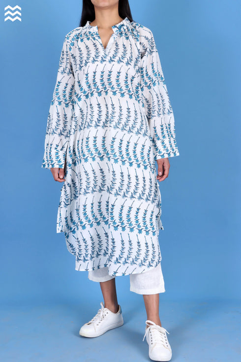 Slub Cotton Poiret Top In Floral Block Print