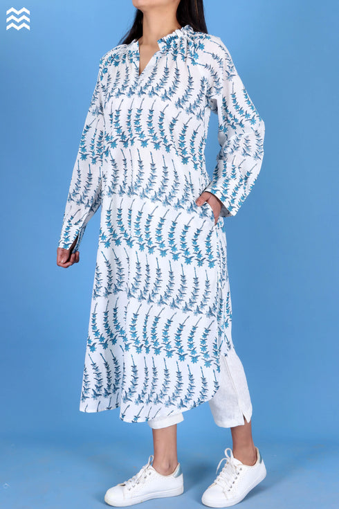 Slub Cotton Poiret Top In Floral Block Print