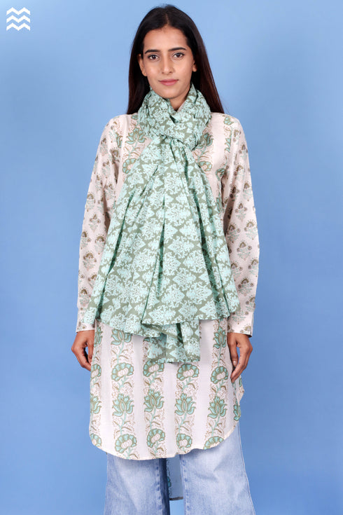 Cotton Silk Long Boyfriend Shirt In Block Print