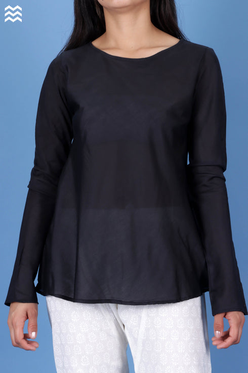 Silk Cotton Bias Inner Top in Black