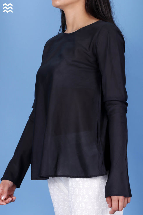 Silk Cotton Bias Inner Top in Black