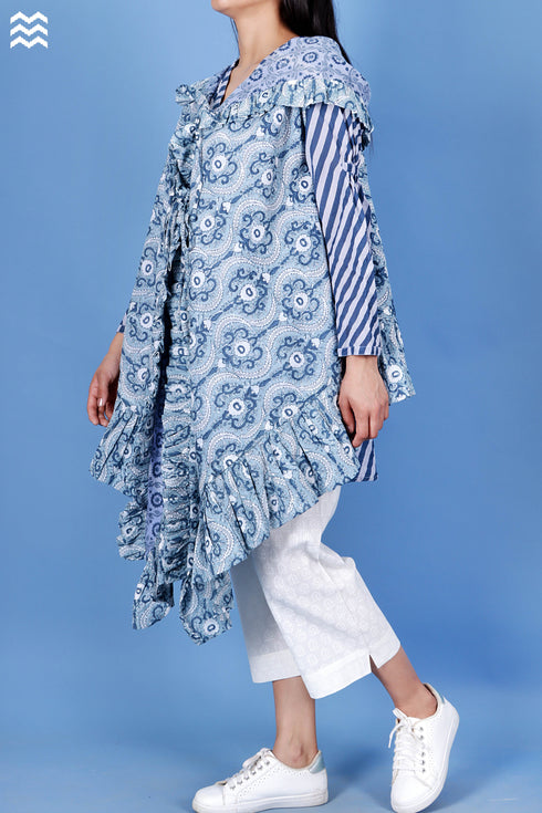 Khaadi Cotton Boho Overlay Jacket In Floral Block Print