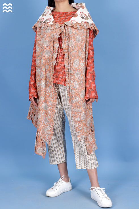 Khaadi Cotton Boho Overlay Jacket In Floral Block Print