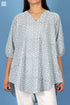 Slub Cotton Rose Top With Geometric Block Print